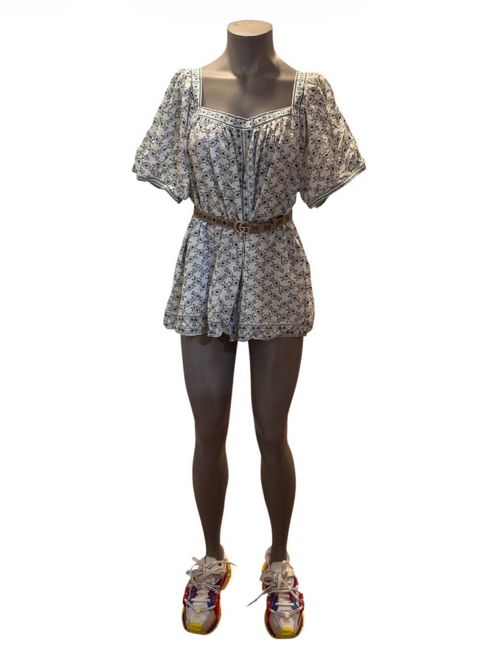 Max Studio London Blue Floral Square Neck Blouse 2X NWOT Oversized